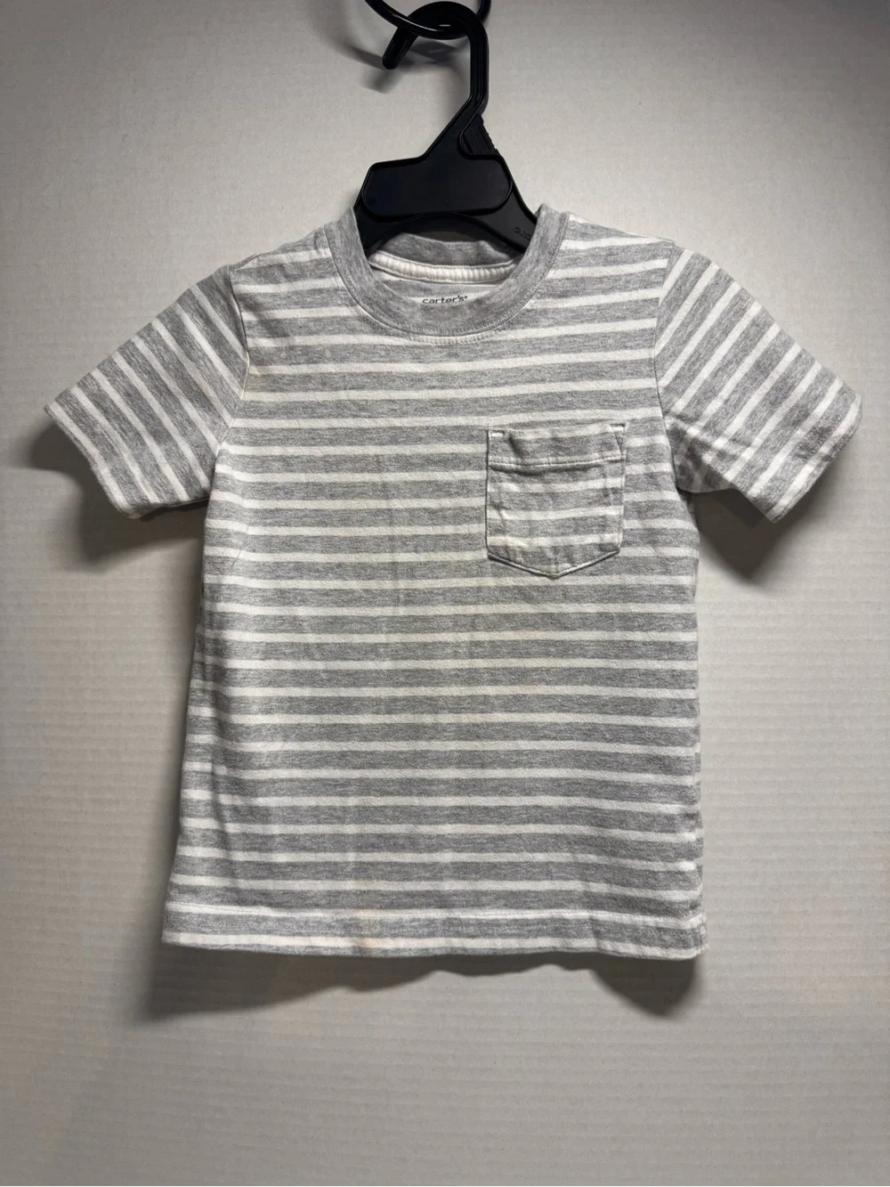 Carter's Gray and White Striped Short-Sleeve Pocket Tee